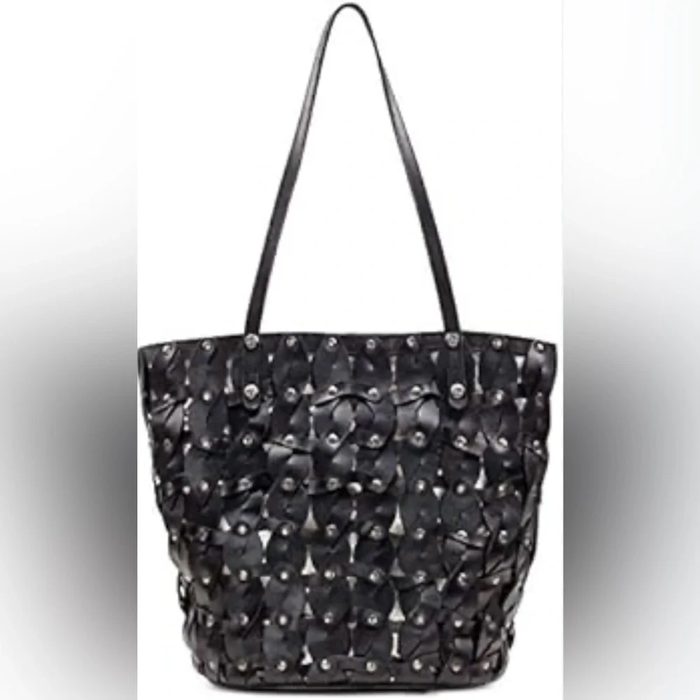 Patricia Nash Mizzana Twisted Braid Leather Tote Bag Black Studded - Picture 3 of 10
